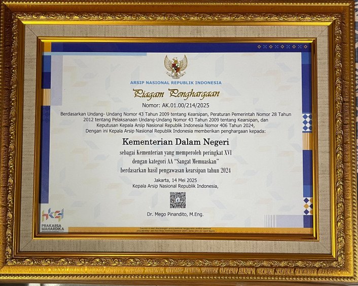 Kemendagri Raih Predikat ‘Sangat Memuaskan’ dalam Pengawasan Kearsipan Tahun 2024