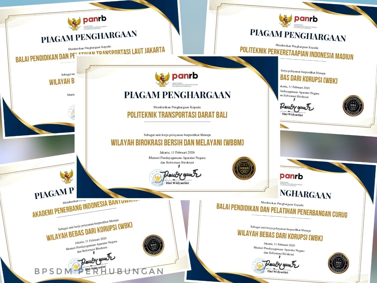 Lima Sekolah Transportasi Kementerian Perhubungan Raih Predikat WBK dan WBBM